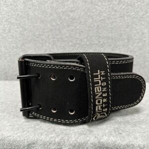 Iron Bull Strength Black Leather Powerlifting Belt Double Prong Weightlifting S